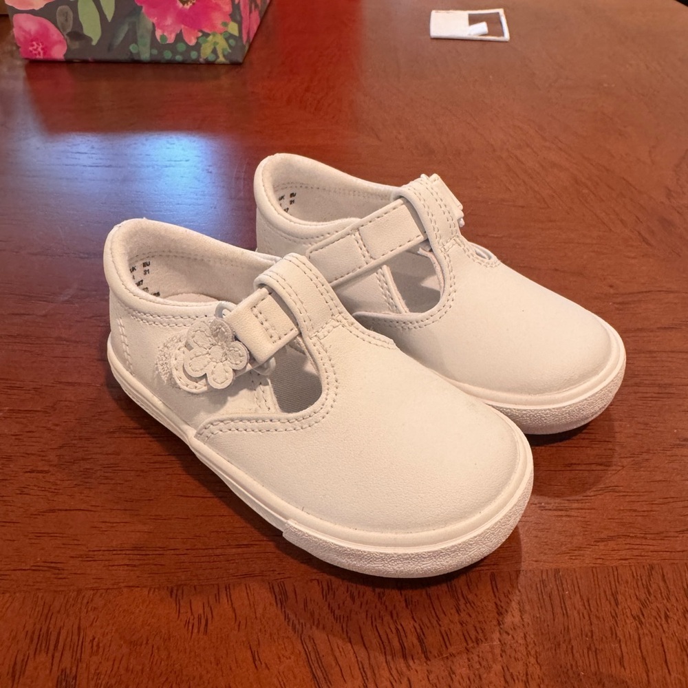 White Kids Shoes with Floral Detail